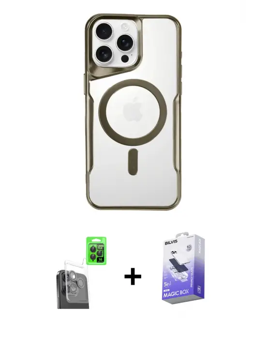 ieg™ iPhone 16 Pro Max Kılıf Yadigar Klasik Özel Seri - Siyah Bilvis 5in1 5D Magic Hayalet Cam Ekran Koruyucu + Raze Metal Kamera Lens - SH