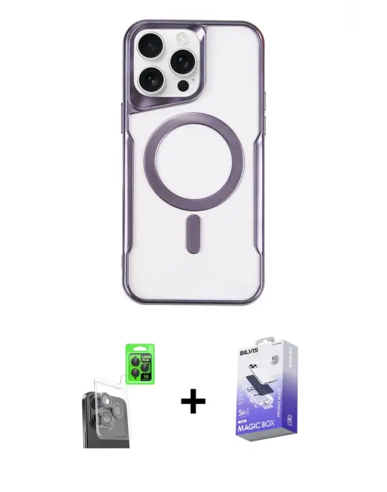 ieg™ iPhone 16 Pro Max Kılıf Yadigar Klasik Özel Seri - Siyah Bilvis 5in1 5D Magic Hayalet Cam Ekran Koruyucu + Raze Metal Kamera Lens - SH
