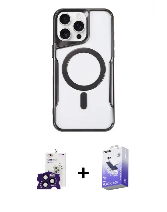 ieg™ iPhone 16 Pro Max Kılıf Yadigar Klasik Özel Seri - Siyah Bilvis 5in1 5D Magic Hayalet Cam Ekran Koruyucu + Bilvis Titan Kamera Lens - SH