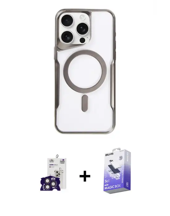 ieg™ iPhone 16 Pro Max Kılıf Yadigar Klasik Özel Seri - Siyah Bilvis 5in1 5D Magic Hayalet Cam Ekran Koruyucu + Bilvis Titan Kamera Lens - TMGI