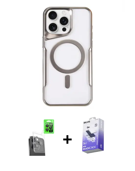 ieg™ iPhone 16 Pro Max Kılıf Yadigar Klasik Özel Seri - Siyah Bilvis 5in1 5D Magic Hayalet Cam Ekran Koruyucu + Raze Metal Kamera Lens - SH