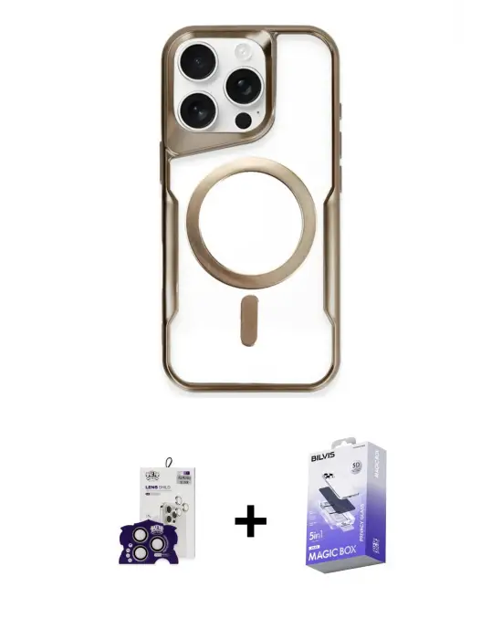 ieg™ iPhone 16 Pro Max Kılıf Yadigar Klasik Özel Seri - Siyah Bilvis 5in1 5D Magic Hayalet Cam Ekran Koruyucu + Bilvis Titan Kamera Lens - TMGI