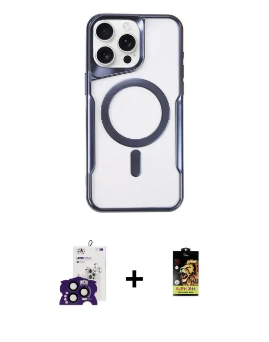 ieg™ iPhone 16 Pro Max Kılıf Yadigar Klasik Özel Seri - Siyah Buffer Cam Ekran Koruyucu + Bilvis Titan Kamera Lens - SH