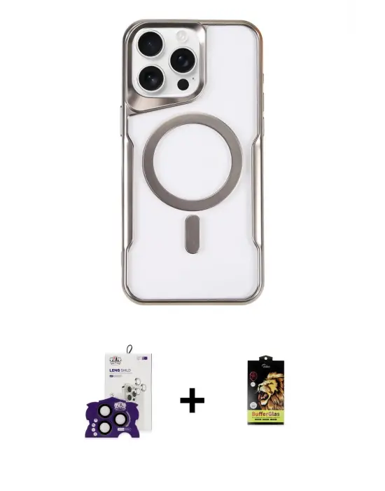 ieg™ iPhone 16 Pro Max Kılıf Yadigar Klasik Özel Seri - Siyah Buffer Cam Ekran Koruyucu + Bilvis Titan Kamera Lens - SH