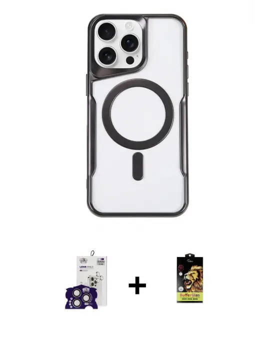 ieg™ iPhone 16 Pro Max Kılıf Yadigar Klasik Özel Seri - Siyah Buffer Cam Ekran Koruyucu + Bilvis Titan Kamera Lens - TMGI
