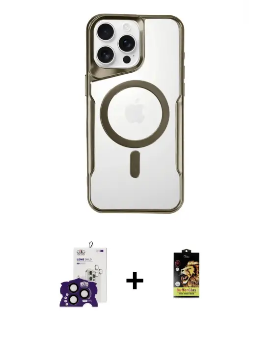 ieg™ iPhone 16 Pro Max Kılıf Yadigar Klasik Özel Seri - Siyah Buffer Cam Ekran Koruyucu + Bilvis Titan Kamera Lens - SH