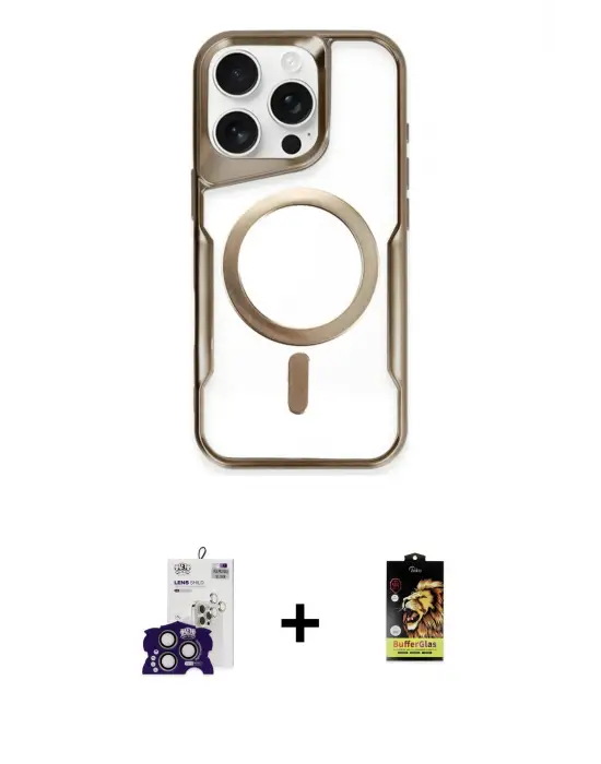 ieg™ iPhone 16 Pro Max Kılıf Yadigar Klasik Özel Seri - Siyah Buffer Cam Ekran Koruyucu + Bilvis Titan Kamera Lens - TMGI
