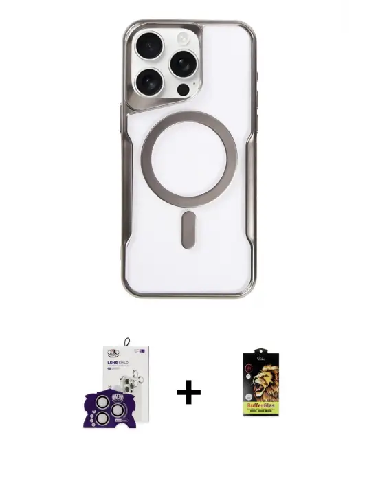 ieg™ iPhone 16 Pro Max Kılıf Yadigar Klasik Özel Seri - Siyah Buffer Cam Ekran Koruyucu + Bilvis Titan Kamera Lens - GS