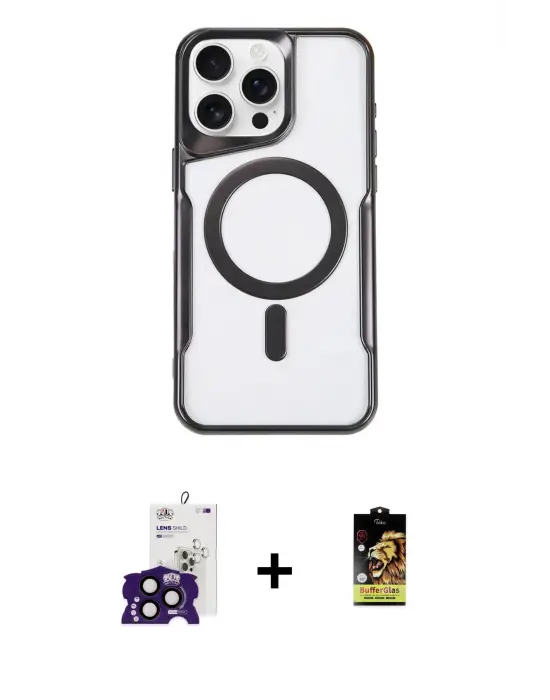 ieg™ iPhone 16 Pro Max Kılıf Yadigar Klasik Özel Seri - Siyah Buffer Cam Ekran Koruyucu + Bilvis Titan Kamera Lens - SH