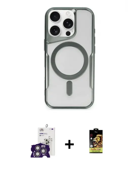 ieg™ iPhone 16 Pro Max Kılıf Yadigar Klasik Özel Seri - Siyah Buffer Cam Ekran Koruyucu + Bilvis Titan Kamera Lens - GS