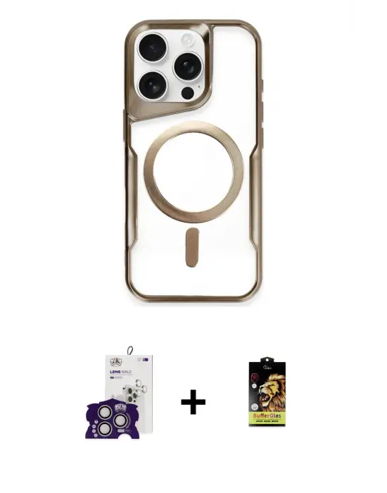ieg™ iPhone 16 Pro Max Kılıf Yadigar Klasik Özel Seri - Siyah Buffer Cam Ekran Koruyucu + Bilvis Titan Kamera Lens - GS