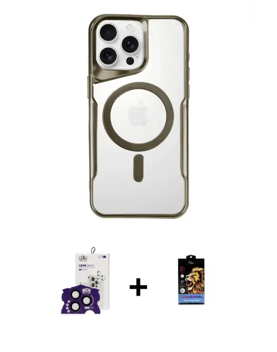ieg™ iPhone 16 Pro Max Kılıf Yadigar Klasik Özel Seri - Siyah Buffer Hayalet Cam Ekran Koruyucu + Bilvis Titan Kamera Lens - SH