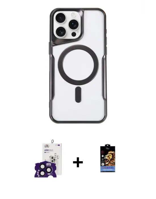 ieg™ iPhone 16 Pro Max Kılıf Yadigar Klasik Özel Seri - Siyah Buffer Hayalet Cam Ekran Koruyucu + Bilvis Titan Kamera Lens - SH