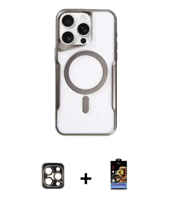 ieg™ iPhone 16 Pro Max Kılıf Yadigar Klasik Özel Seri - Siyah Buffer Hayalet Cam Ekran Koruyucu + PVD Metal Kamera Lens - GD