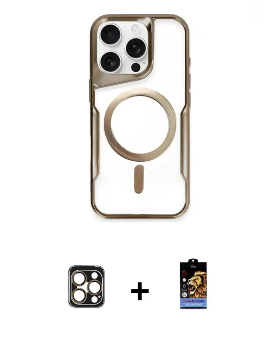 ieg™ iPhone 16 Pro Max Kılıf Yadigar Klasik Özel Seri - Siyah Buffer Hayalet Cam Ekran Koruyucu + PVD Metal Kamera Lens - GD