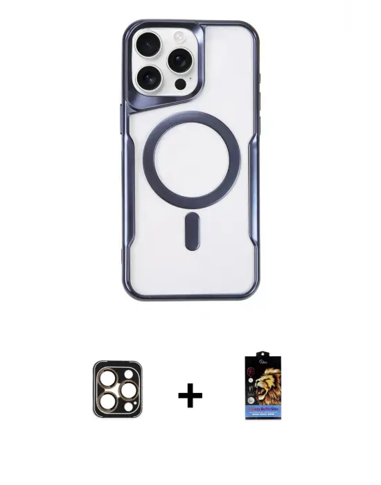 ieg™ iPhone 16 Pro Max Kılıf Yadigar Klasik Özel Seri - Siyah Buffer Hayalet Cam Ekran Koruyucu + PVD Metal Kamera Lens - GD