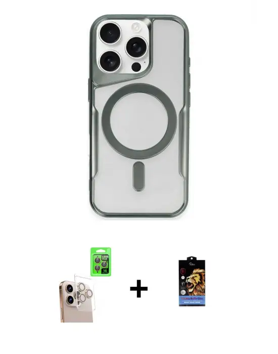 ieg™ iPhone 16 Pro Max Kılıf Yadigar Klasik Özel Seri - Siyah Buffer Hayalet Cam Ekran Koruyucu + Raze Metal Kamera Lens - NLGY