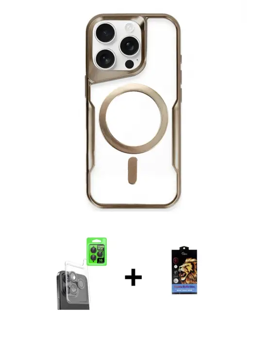 ieg™ iPhone 16 Pro Max Kılıf Yadigar Klasik Özel Seri - Siyah Buffer Hayalet Cam Ekran Koruyucu + Raze Metal Kamera Lens - SH