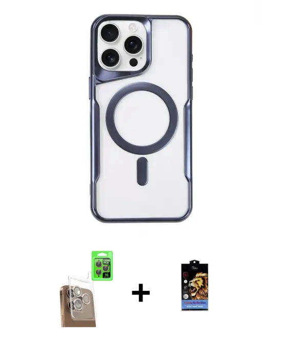 ieg™ iPhone 16 Pro Max Kılıf Yadigar Klasik Özel Seri - Siyah Buffer Hayalet Cam Ekran Koruyucu + Raze Metal Kamera Lens - CLTM