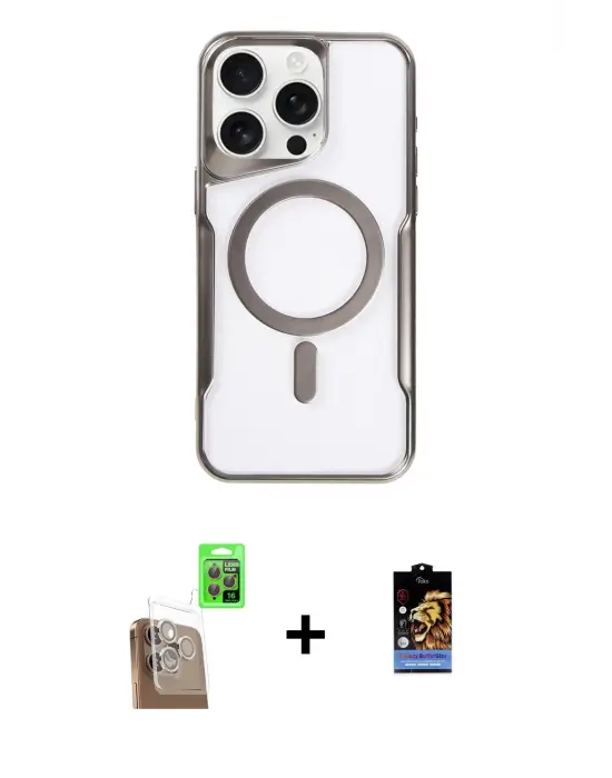 ieg™ iPhone 16 Pro Max Kılıf Yadigar Klasik Özel Seri - Siyah Buffer Hayalet Cam Ekran Koruyucu + Raze Metal Kamera Lens - CLTM