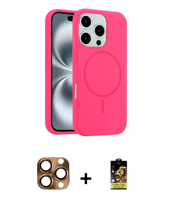 ieg™ iPhone 16 Pro Max Kılıf Yankı Form Serisi - Siyah Buffer Cam Ekran Koruyucu + Pers Alüminyum Kamera Lens - CLTM