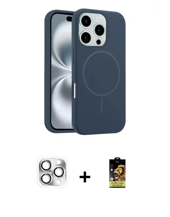 ieg™ iPhone 16 Pro Max Kılıf Yankı Form Serisi - Siyah Buffer Cam Ekran Koruyucu + Pers Alüminyum Kamera Lens - GS