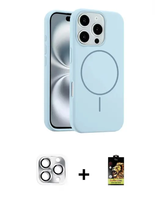 ieg™ iPhone 16 Pro Max Kılıf Yankı Form Serisi - Siyah Buffer Cam Ekran Koruyucu + Pers Alüminyum Kamera Lens - GS