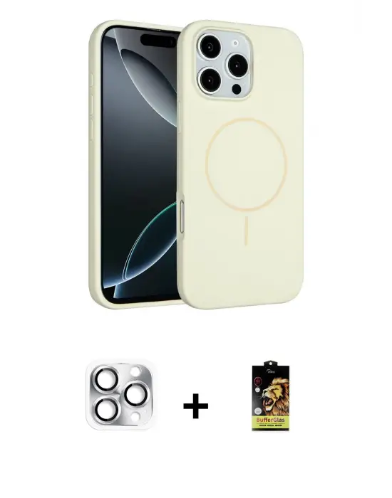 ieg™ iPhone 16 Pro Max Kılıf Yankı Form Serisi - Siyah Buffer Cam Ekran Koruyucu + Pers Alüminyum Kamera Lens - GS