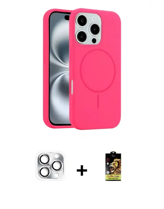 ieg™ iPhone 16 Pro Max Kılıf Yankı Form Serisi - Siyah Buffer Cam Ekran Koruyucu + Pers Alüminyum Kamera Lens - GS