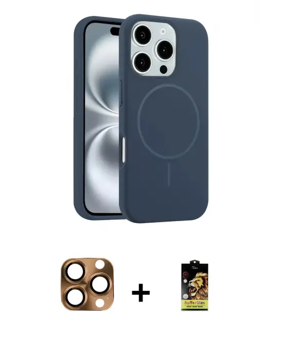 ieg™ iPhone 16 Pro Max Kılıf Yankı Form Serisi - Siyah Buffer Cam Ekran Koruyucu + Pers Alüminyum Kamera Lens - CLTM