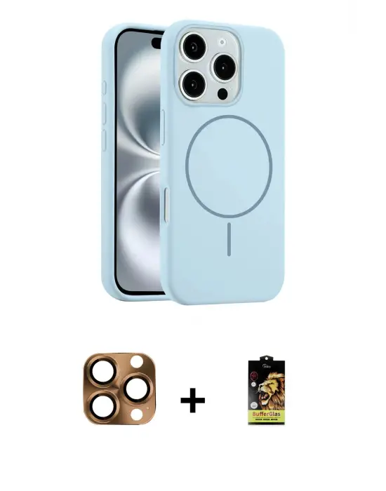 ieg™ iPhone 16 Pro Max Kılıf Yankı Form Serisi - Siyah Buffer Cam Ekran Koruyucu + Pers Alüminyum Kamera Lens - CLTM