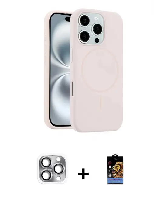 ieg™ iPhone 16 Pro Max Kılıf Yankı Form Serisi - Siyah Buffer Hayalet Cam Ekran Koruyucu + Pers Alüminyum Kamera Lens - GI
