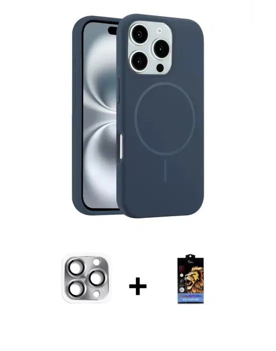 ieg™ iPhone 16 Pro Max Kılıf Yankı Form Serisi - Siyah Buffer Hayalet Cam Ekran Koruyucu + Pers Alüminyum Kamera Lens - GI