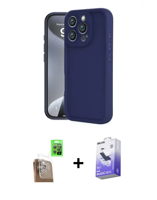 ieg™ iPhone 16 Pro Max Kılıf Yankı Yansıma Özel Seri - Siyah Bilvis 5in1 5D Magic Hayalet Cam Ekran Koruyucu + Raze Metal Kamera Lens - CLTM