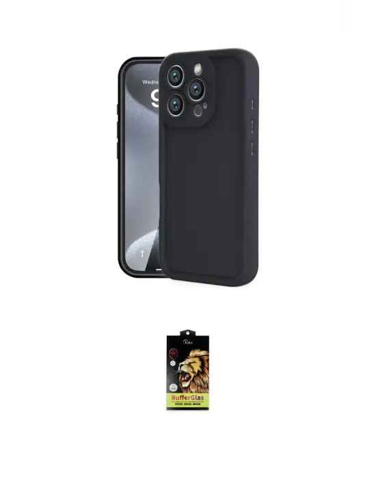 ieg™ iPhone 16 Pro Max Kılıf Yankı Yansıma Özel Seri - Siyah Buffer Cam Ekran Koruyucu
