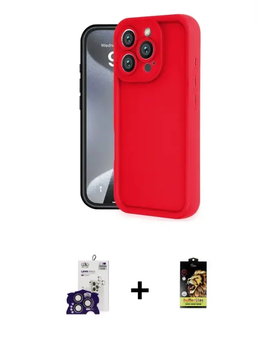 ieg™ iPhone 16 Pro Max Kılıf Yankı Yansıma Özel Seri - Siyah Buffer Cam Ekran Koruyucu + Bilvis Titan Kamera Lens - TMGI