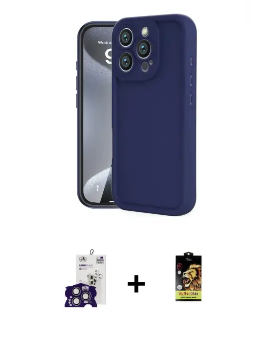 ieg™ iPhone 16 Pro Max Kılıf Yankı Yansıma Özel Seri - Siyah Buffer Cam Ekran Koruyucu + Bilvis Titan Kamera Lens - TMGI