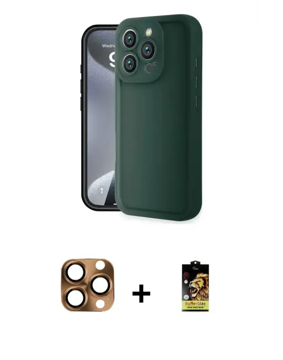 ieg™ iPhone 16 Pro Max Kılıf Yankı Yansıma Özel Seri - Siyah Buffer Cam Ekran Koruyucu + Pers Alüminyum Kamera Lens - CLTM
