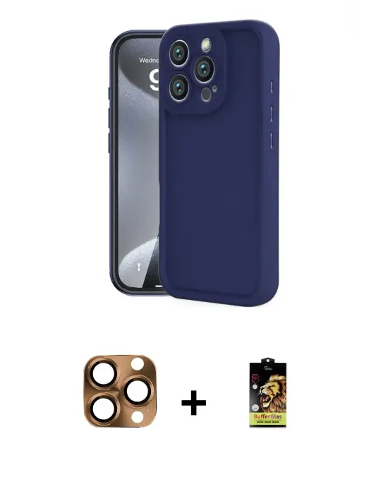 ieg™ iPhone 16 Pro Max Kılıf Yankı Yansıma Özel Seri - Siyah Buffer Cam Ekran Koruyucu + Pers Alüminyum Kamera Lens - CLTM