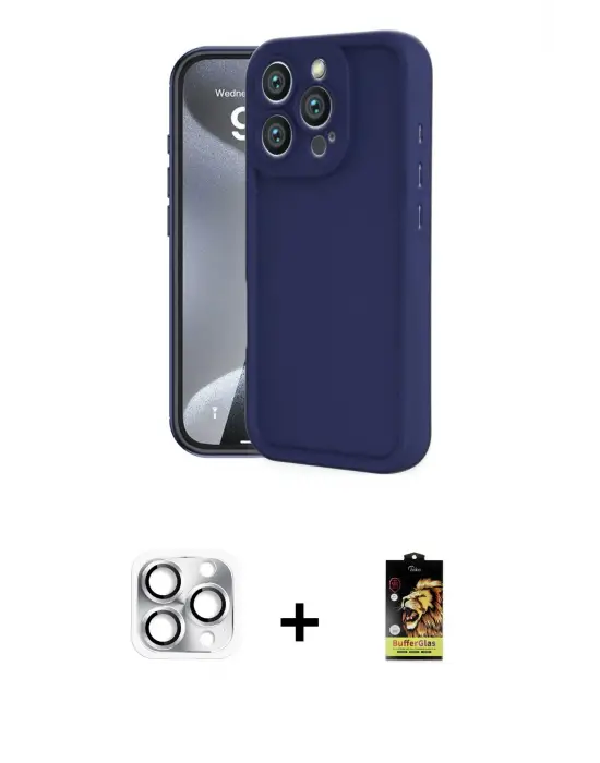 ieg™ iPhone 16 Pro Max Kılıf Yankı Yansıma Özel Seri - Siyah Buffer Cam Ekran Koruyucu + Pers Alüminyum Kamera Lens - GS