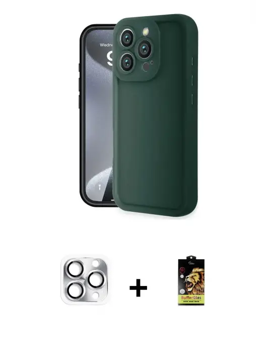ieg™ iPhone 16 Pro Max Kılıf Yankı Yansıma Özel Seri - Siyah Buffer Cam Ekran Koruyucu + Pers Alüminyum Kamera Lens - GS