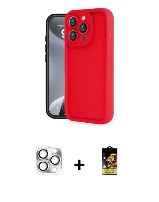 ieg™ iPhone 16 Pro Max Kılıf Yankı Yansıma Özel Seri - Siyah Buffer Cam Ekran Koruyucu + Pers Alüminyum Kamera Lens - GS