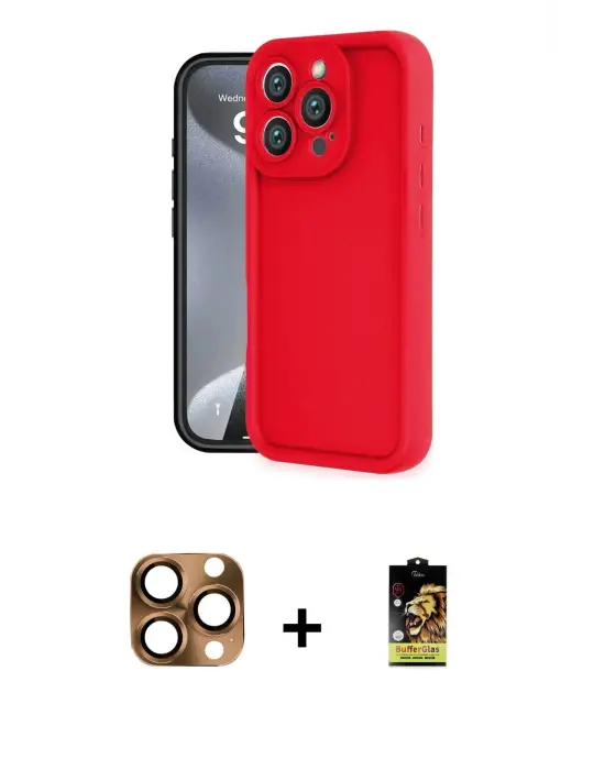 ieg™ iPhone 16 Pro Max Kılıf Yankı Yansıma Özel Seri - Siyah Buffer Cam Ekran Koruyucu + Pers Alüminyum Kamera Lens - CLTM