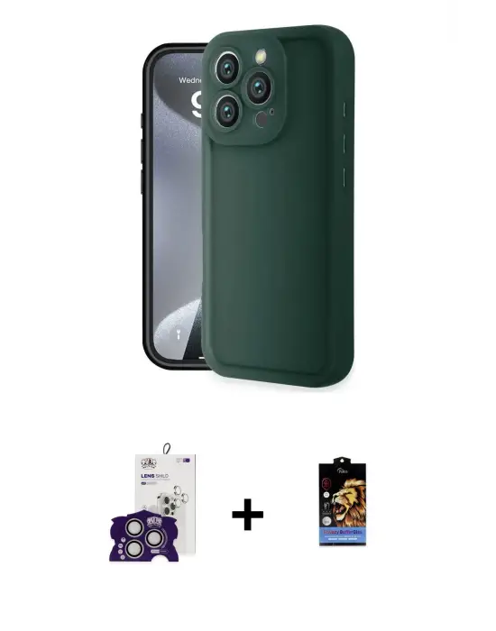 ieg™ iPhone 16 Pro Max Kılıf Yankı Yansıma Özel Seri - Siyah Buffer Hayalet Cam Ekran Koruyucu + Bilvis Titan Kamera Lens - GS