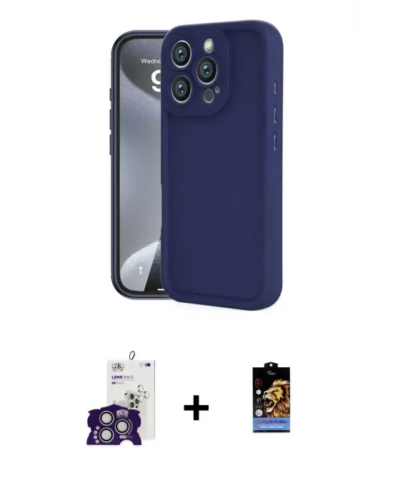 ieg™ iPhone 16 Pro Max Kılıf Yankı Yansıma Özel Seri - Siyah Buffer Hayalet Cam Ekran Koruyucu + Bilvis Titan Kamera Lens - GS