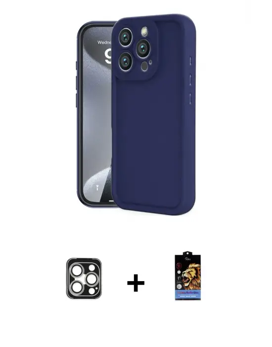 ieg™ iPhone 16 Pro Max Kılıf Yankı Yansıma Özel Seri - Siyah Buffer Hayalet Cam Ekran Koruyucu + PVD Metal Kamera Lens - GS