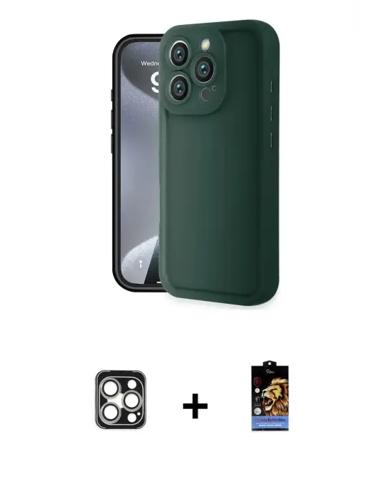 ieg™ iPhone 16 Pro Max Kılıf Yankı Yansıma Özel Seri - Siyah Buffer Hayalet Cam Ekran Koruyucu + PVD Metal Kamera Lens - GS