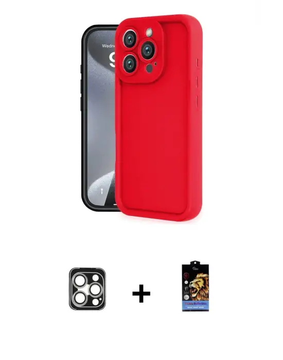 ieg™ iPhone 16 Pro Max Kılıf Yankı Yansıma Özel Seri - Siyah Buffer Hayalet Cam Ekran Koruyucu + PVD Metal Kamera Lens - GS