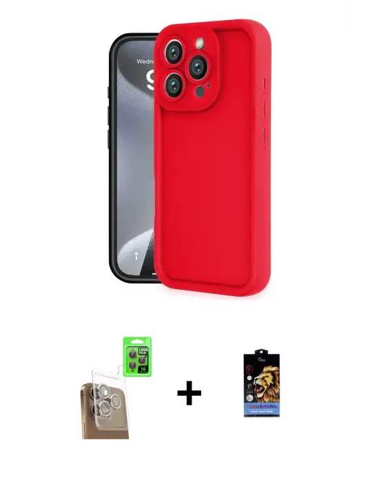 ieg™ iPhone 16 Pro Max Kılıf Yankı Yansıma Özel Seri - Siyah Buffer Hayalet Cam Ekran Koruyucu + Raze Metal Kamera Lens - CLTM