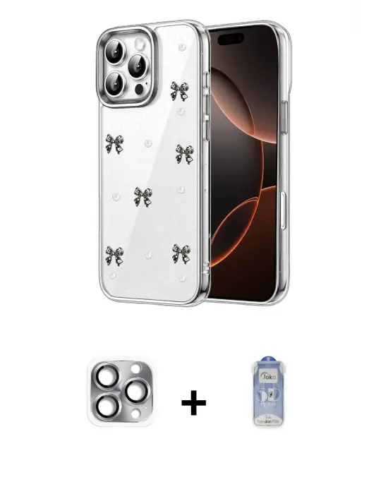 ieg™ iPhone 16 Pro Max Kılıf Yörünge Form - Siyah Joko Magic 5D Cam + Pers Alüminyum Kamera Lens - GI